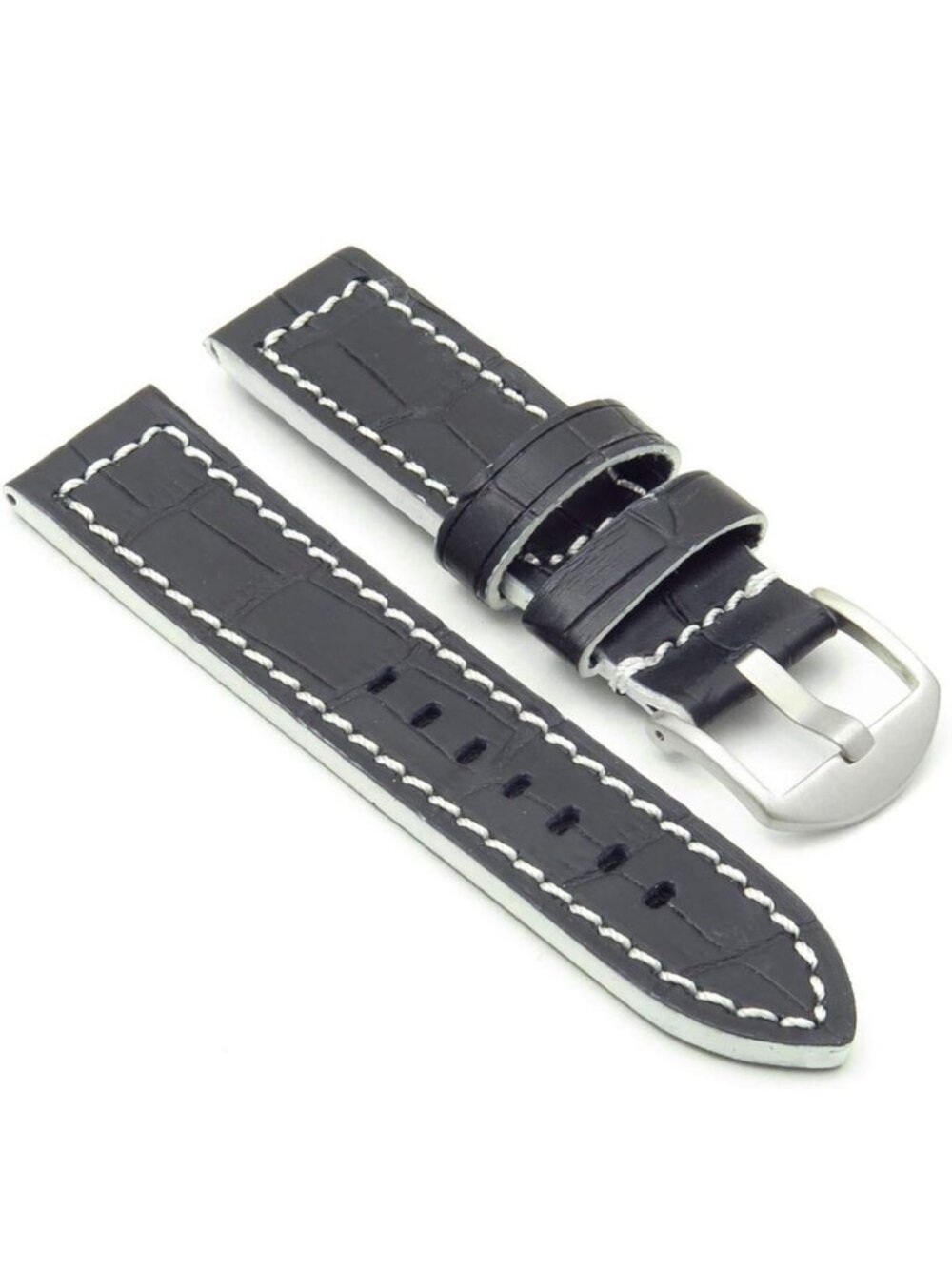StrapsCo Mens Croc Grain Embossed Rally Padded Leather Watch Band Strap